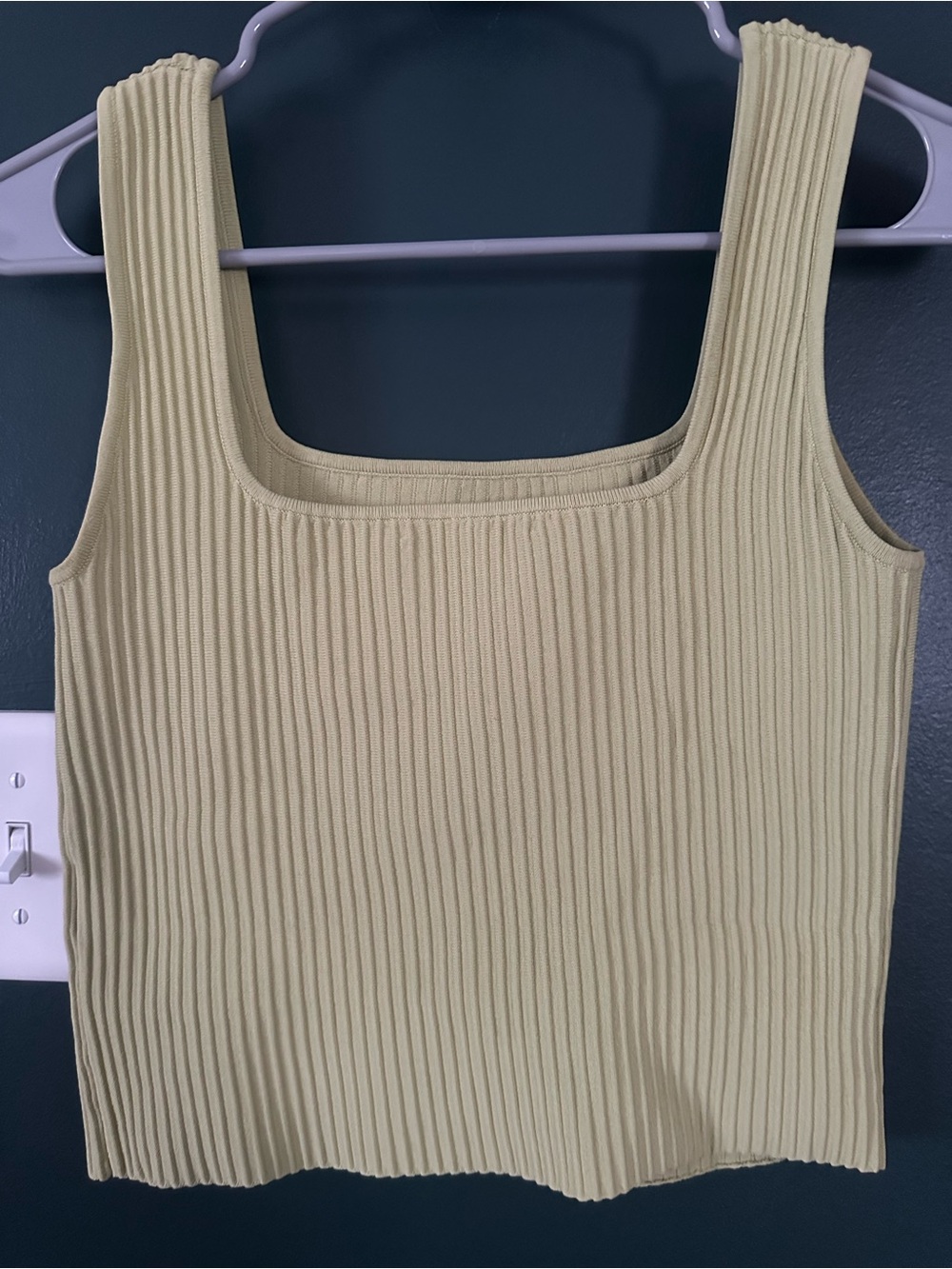 Madewell Ribbed Square Neck Cropped Tank Top Pistachio Green Sz S Small